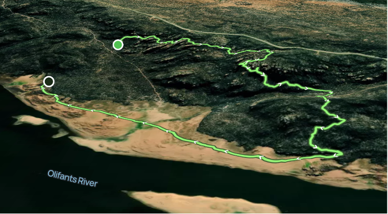 Echo Valley Trail winding through Cederberg sandstone and fynbos slopes