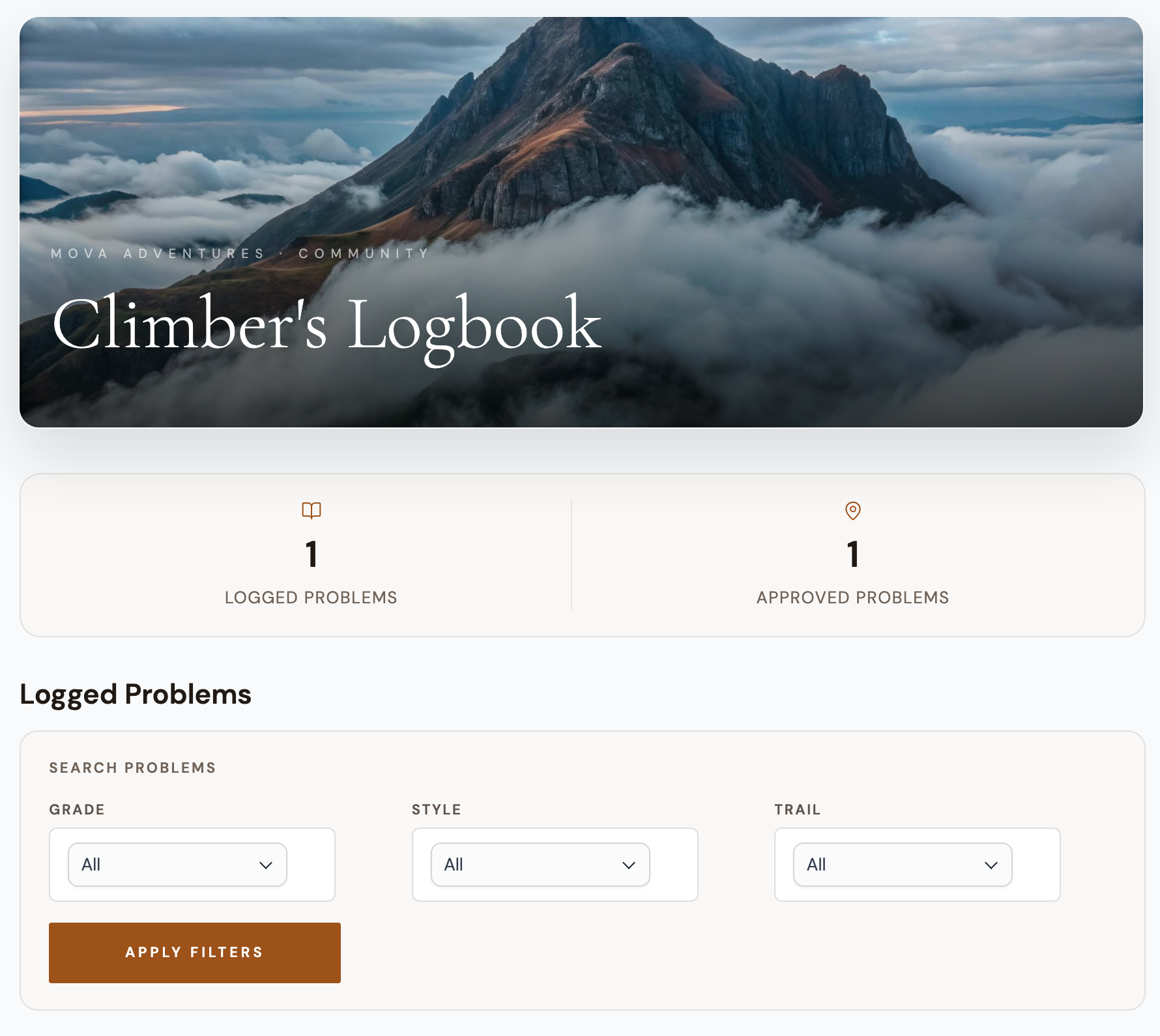 Climber's field logbook card and gear at MOVA Rock